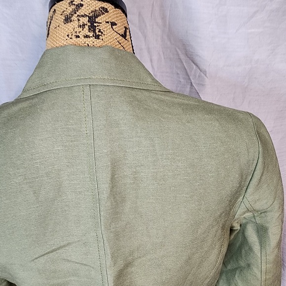 KASPER Size 8P Green Linen Blend One Button Blazer Jacket Office Professional - Picture 7 of 14